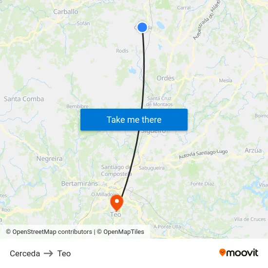 Cerceda to Teo map