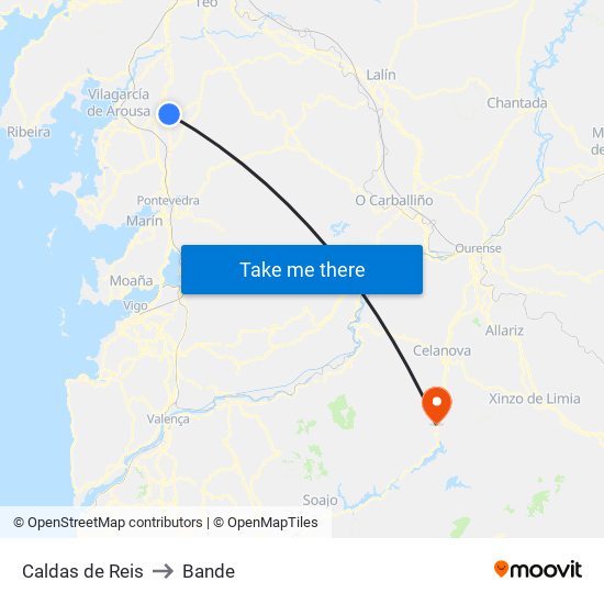 Caldas de Reis to Bande map