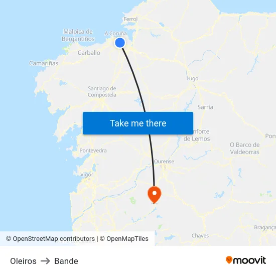 Oleiros to Bande map