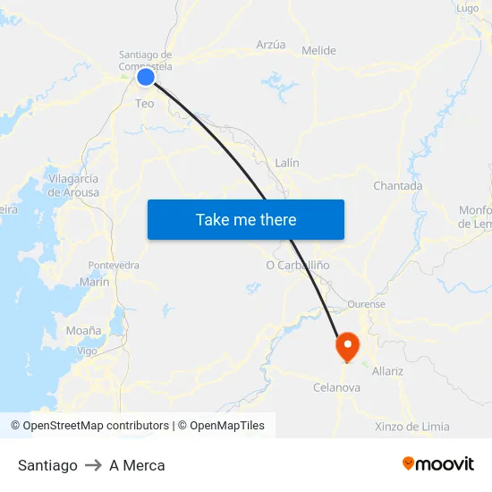 Santiago to A Merca map