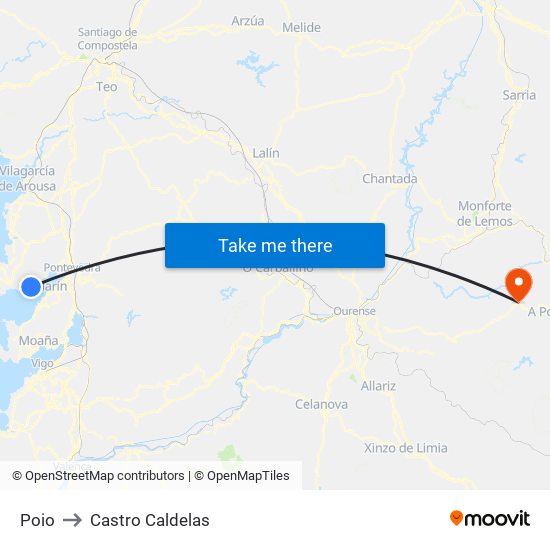 Poio to Castro Caldelas map