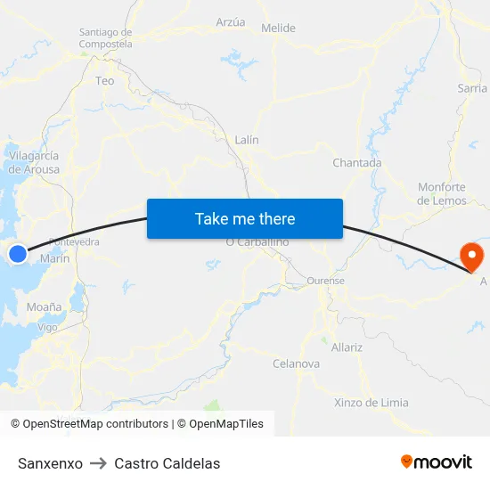 Sanxenxo to Castro Caldelas map