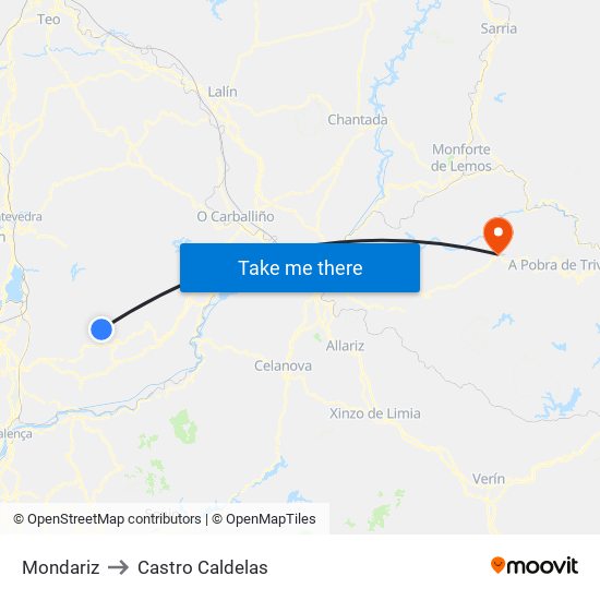 Mondariz to Castro Caldelas map