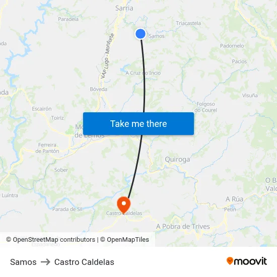 Samos to Castro Caldelas map