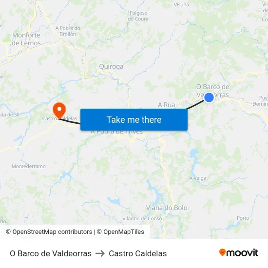 O Barco de Valdeorras to Castro Caldelas map