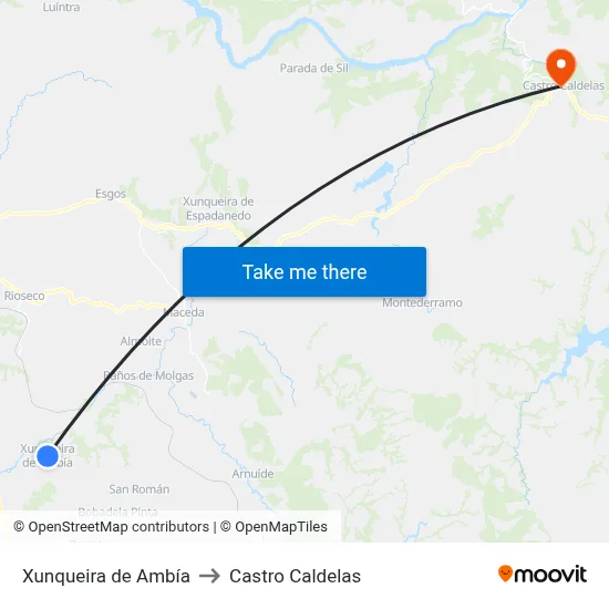 Xunqueira de Ambía to Castro Caldelas map