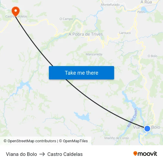 Viana do Bolo to Castro Caldelas map