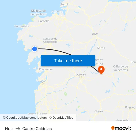 Noia to Castro Caldelas map