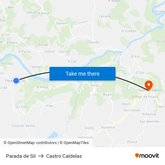Parada de Sil to Castro Caldelas map