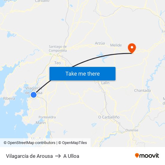 Vilagarcía de Arousa to A Ulloa map
