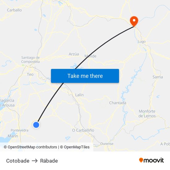 Cotobade to Rábade map