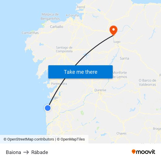 Baiona to Rábade map