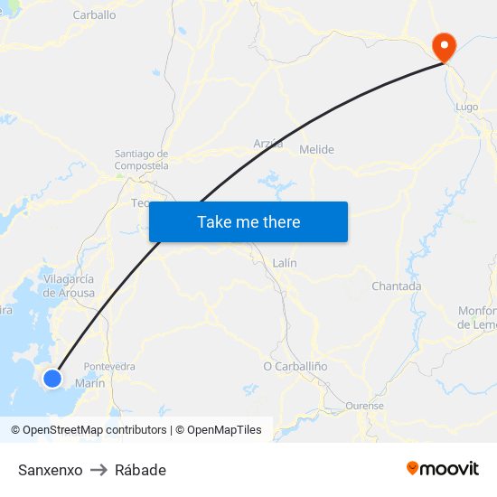 Sanxenxo to Rábade map