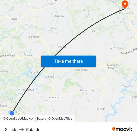 Silleda to Rábade map