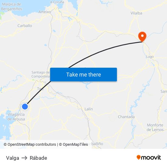 Valga to Rábade map