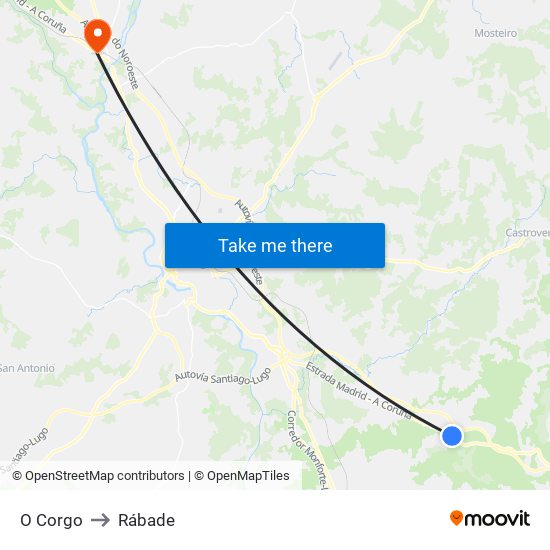 O Corgo to Rábade map