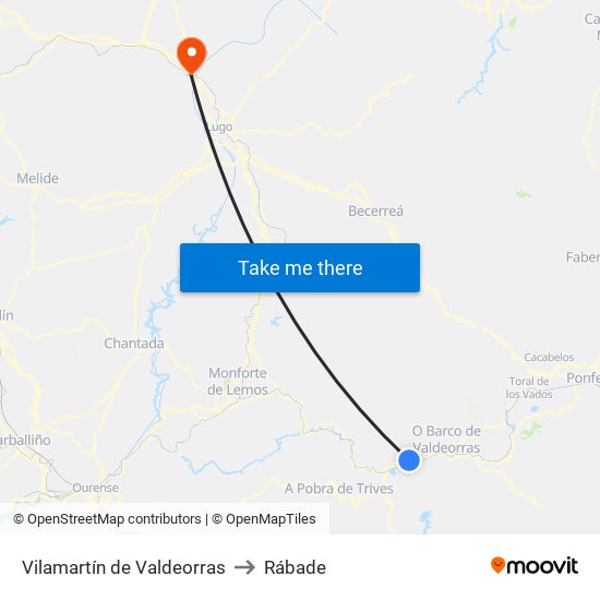 Vilamartín de Valdeorras to Rábade map