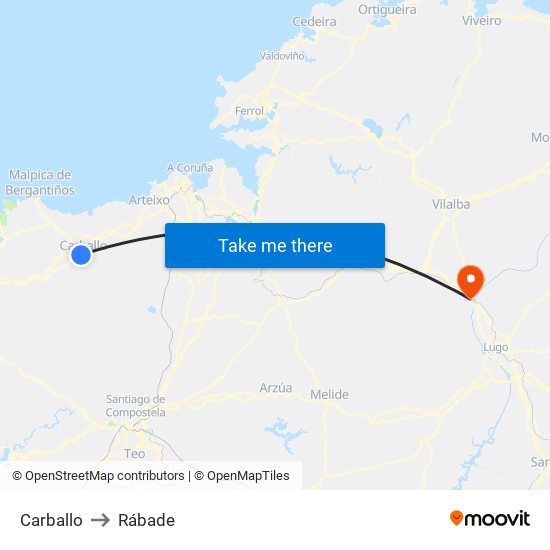 Carballo to Rábade map