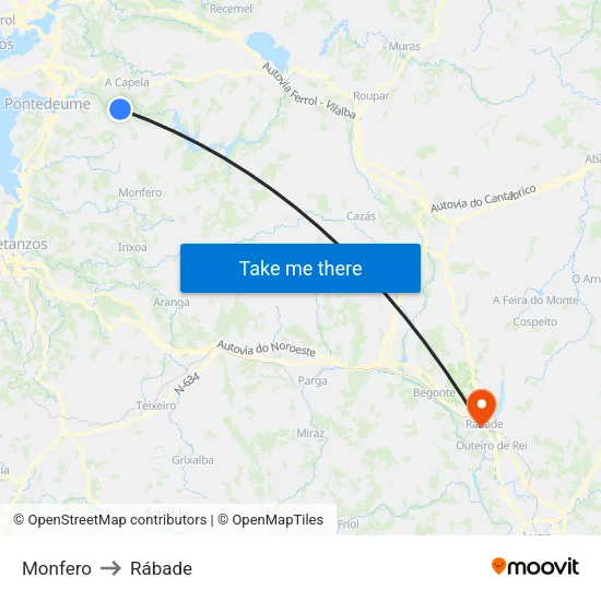 Monfero to Rábade map