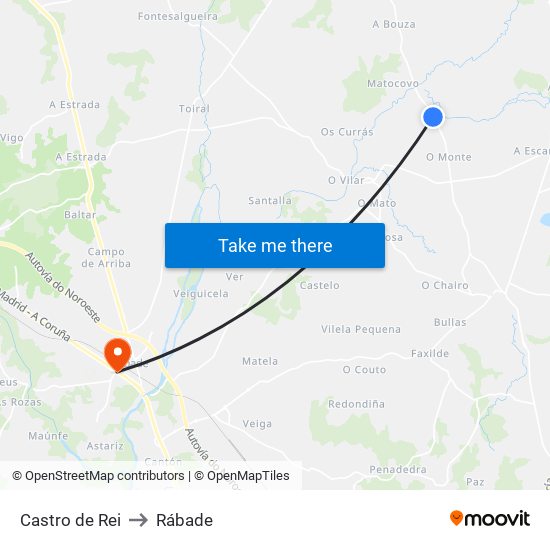 Castro de Rei to Rábade map