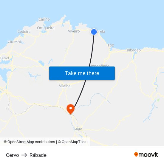 Cervo to Rábade map