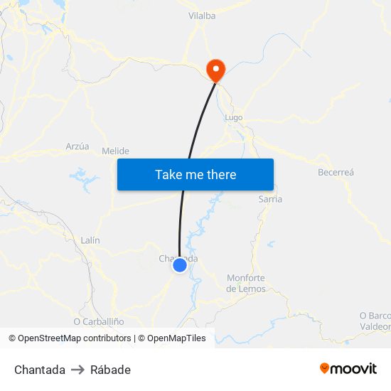 Chantada to Rábade map