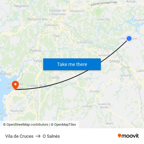 Vila de Cruces to O Salnés map