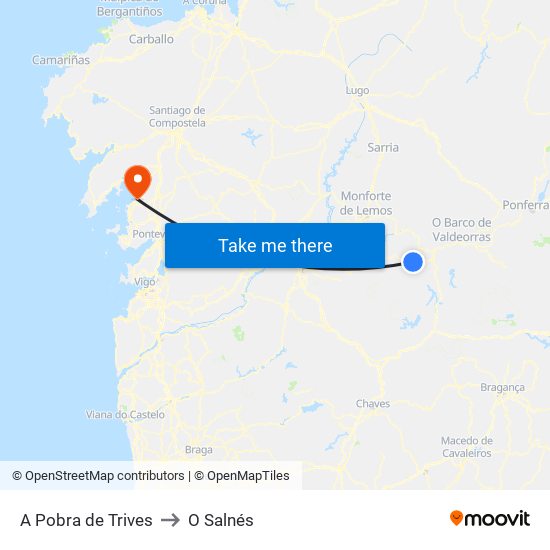 A Pobra de Trives to O Salnés map