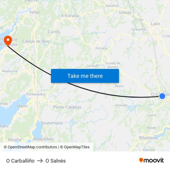 O Carballiño to O Salnés map