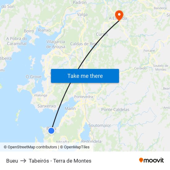 Bueu to Tabeirós - Terra de Montes map
