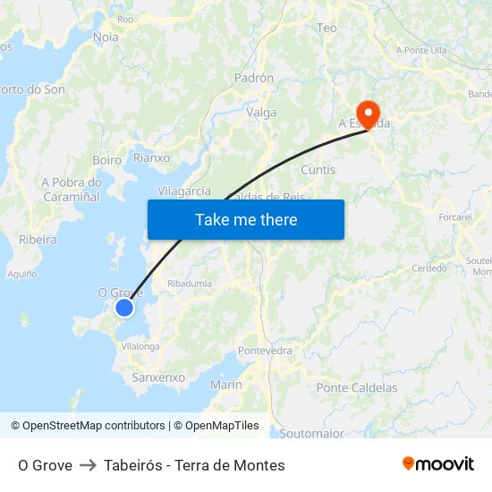 O Grove to Tabeirós - Terra de Montes map