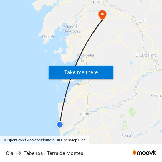 Oia to Tabeirós - Terra de Montes map