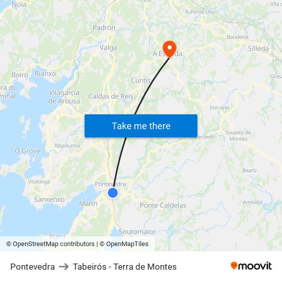 Pontevedra to Tabeirós - Terra de Montes map