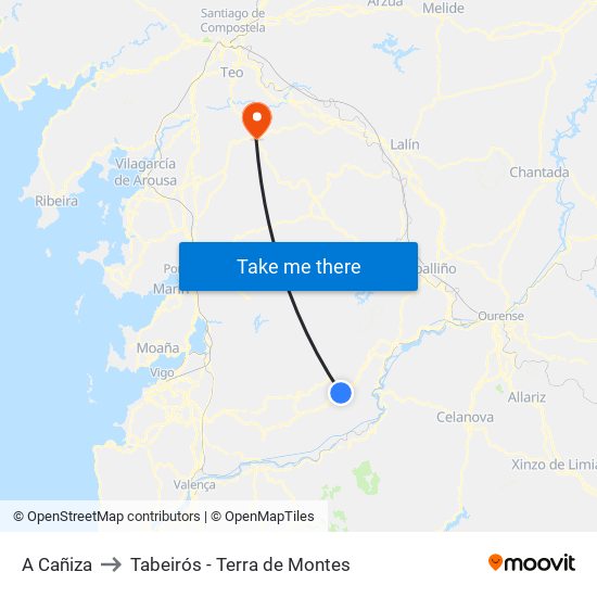 A Cañiza to Tabeirós - Terra de Montes map