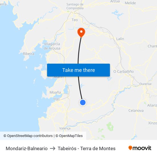 Mondariz-Balneario to Tabeirós - Terra de Montes map