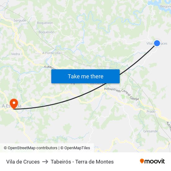 Vila de Cruces to Tabeirós - Terra de Montes map