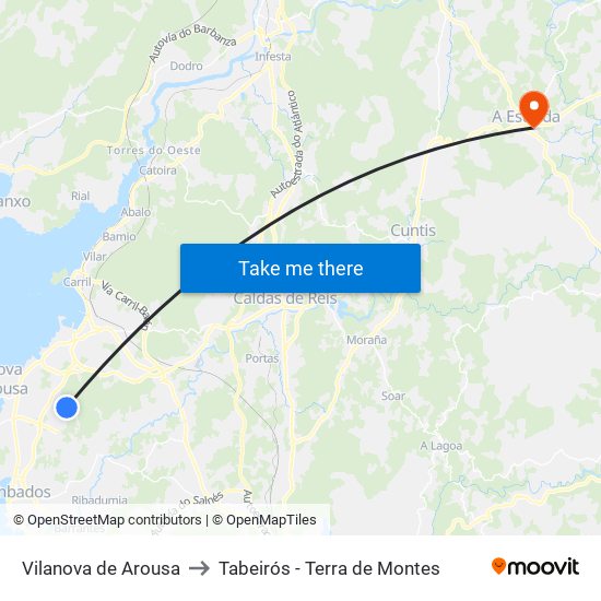 Vilanova de Arousa to Tabeirós - Terra de Montes map