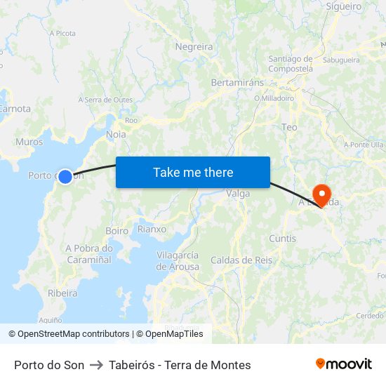 Porto do Son to Tabeirós - Terra de Montes map