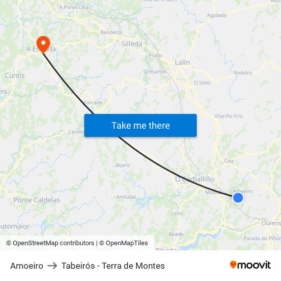 Amoeiro to Tabeirós - Terra de Montes map