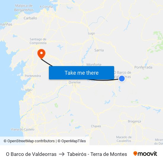 O Barco de Valdeorras to Tabeirós - Terra de Montes map