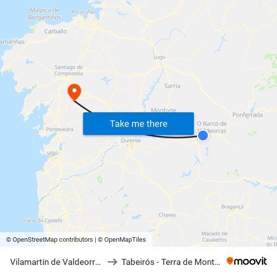 Vilamartín de Valdeorras to Tabeirós - Terra de Montes map