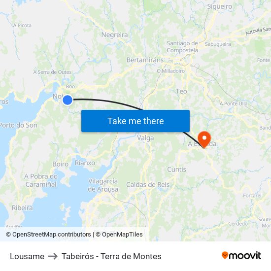 Lousame to Tabeirós - Terra de Montes map