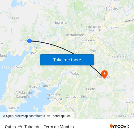 Outes to Tabeirós - Terra de Montes map