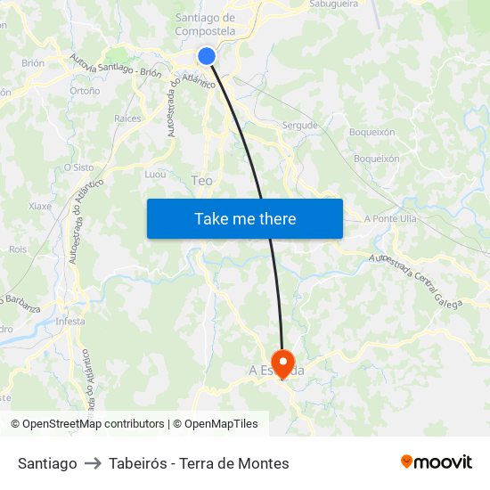 Santiago to Tabeirós - Terra de Montes map