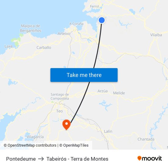 Pontedeume to Tabeirós - Terra de Montes map