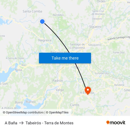 A Baña to Tabeirós - Terra de Montes map