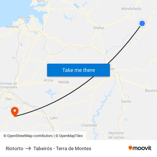 Riotorto to Tabeirós - Terra de Montes map