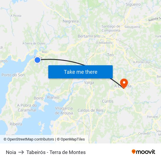 Noia to Tabeirós - Terra de Montes map