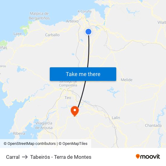 Carral to Tabeirós - Terra de Montes map