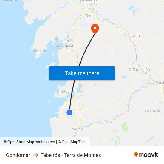 Gondomar to Tabeirós - Terra de Montes map